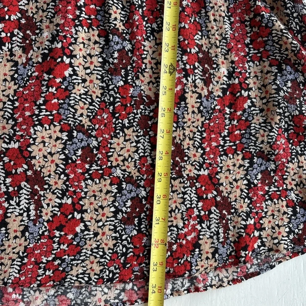 Free People Floral Mini‎ Dress Women M Boho Red Cutout Twist Front Tie Sleeve